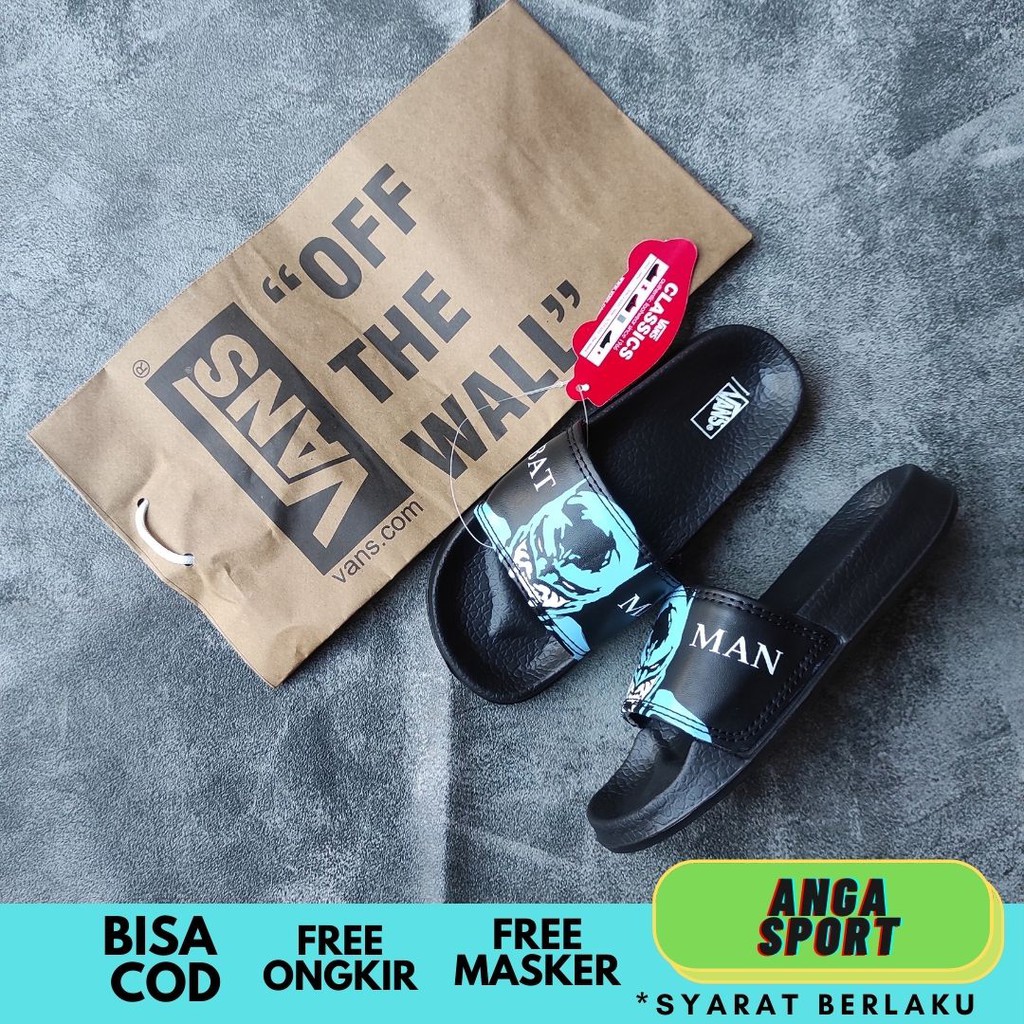 SANDAL SLOP ANAK VANS LAKI LAKI PEREMPUAN MOTIF BATMAN BIRU / SENDAL SLIDE KIDS DISTRO KASUAL KEKINIAN / SANDAL SELOP ANAK UNISEX LUCU KEREN