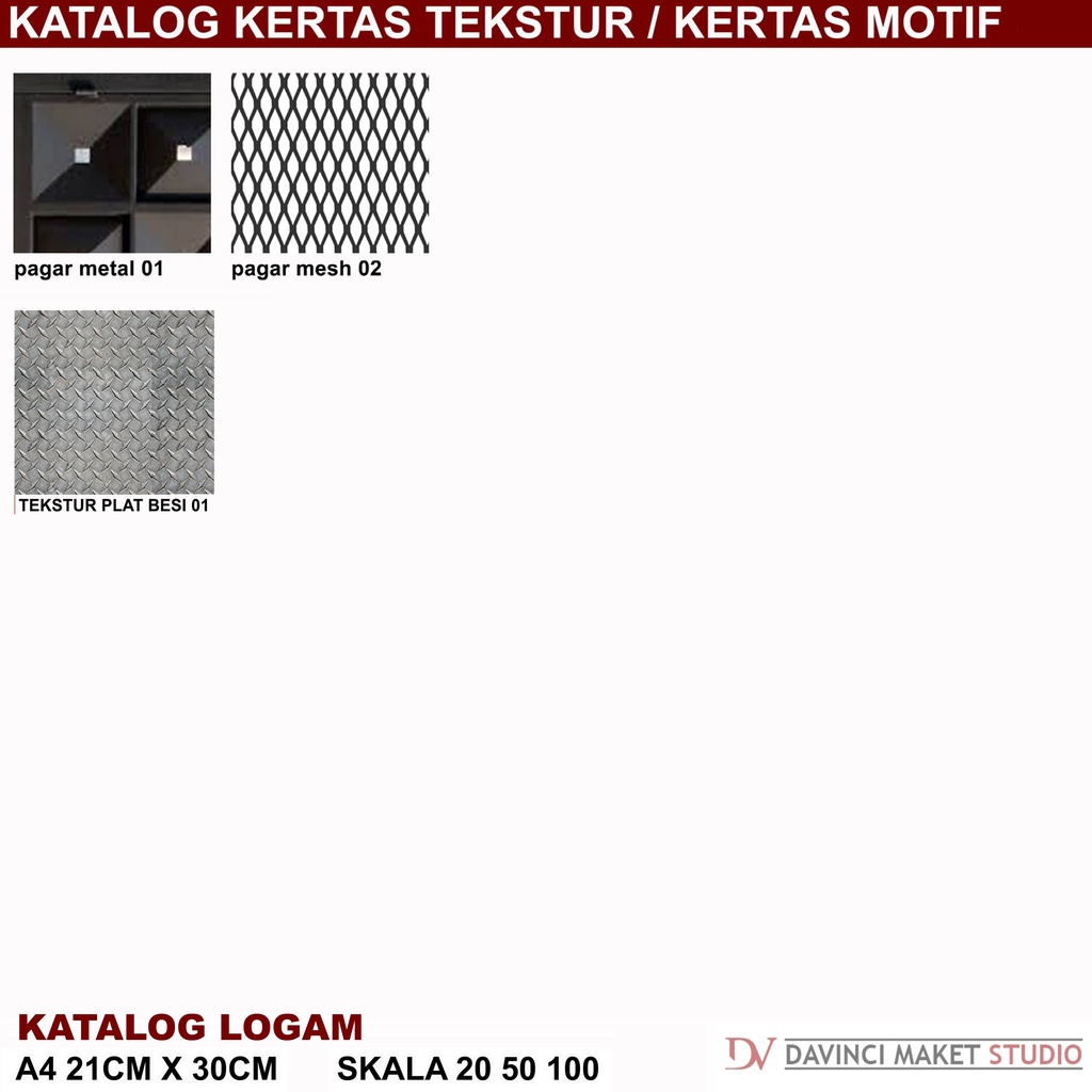 

Kertas Tekstur Bahan Logam 01 Maket Diorama - Motif Logam Besi Pagar Plat Karat Tembaga Carbon Baja A4 21cm x 30cm skala 1:20 1:50 1:100