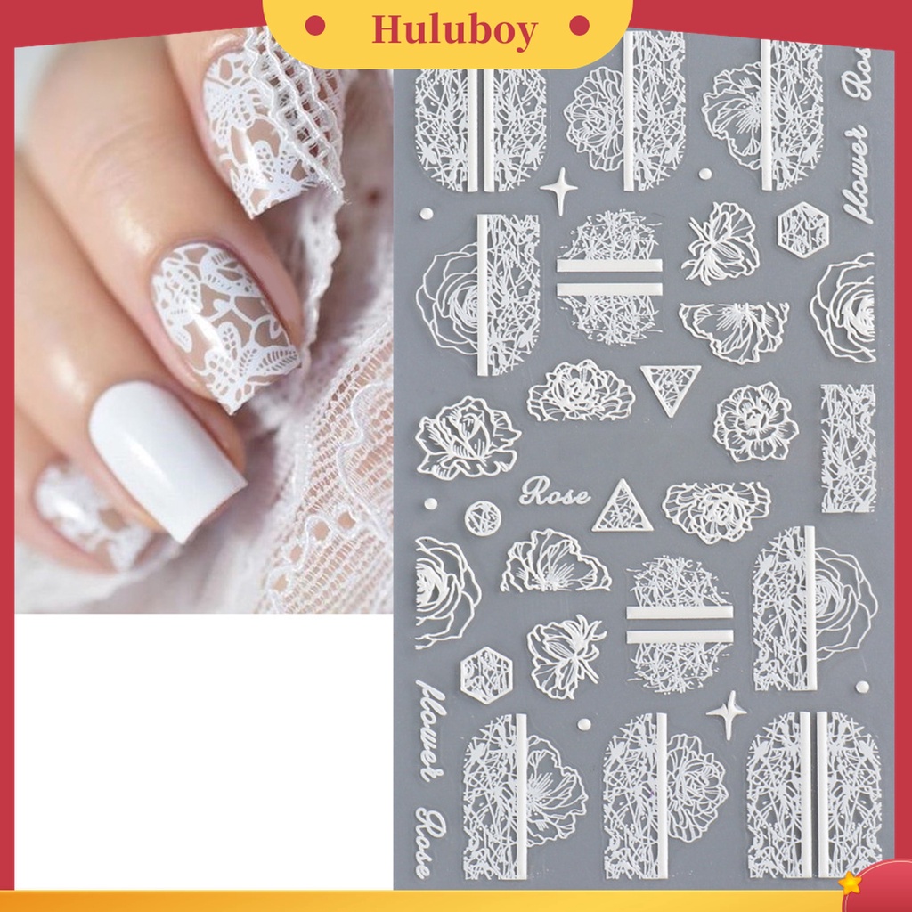 Huluboy Huluboy♡ Stiker Kuku Motif Lace Bunga Ultra Tipis Untuk Nail Art