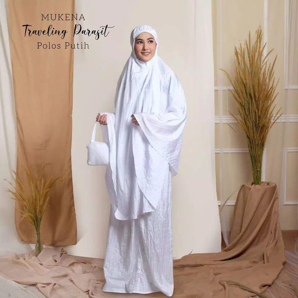 Raszi Official Mukena Dewasa Parasut Premium Polos Travelling - Putih