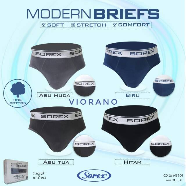 1Box Isi 2Pcs Cd Sorex M3901 Cotton Modern Briefs Celana Dalam Pria Model Segi Tiga Premium M L XL