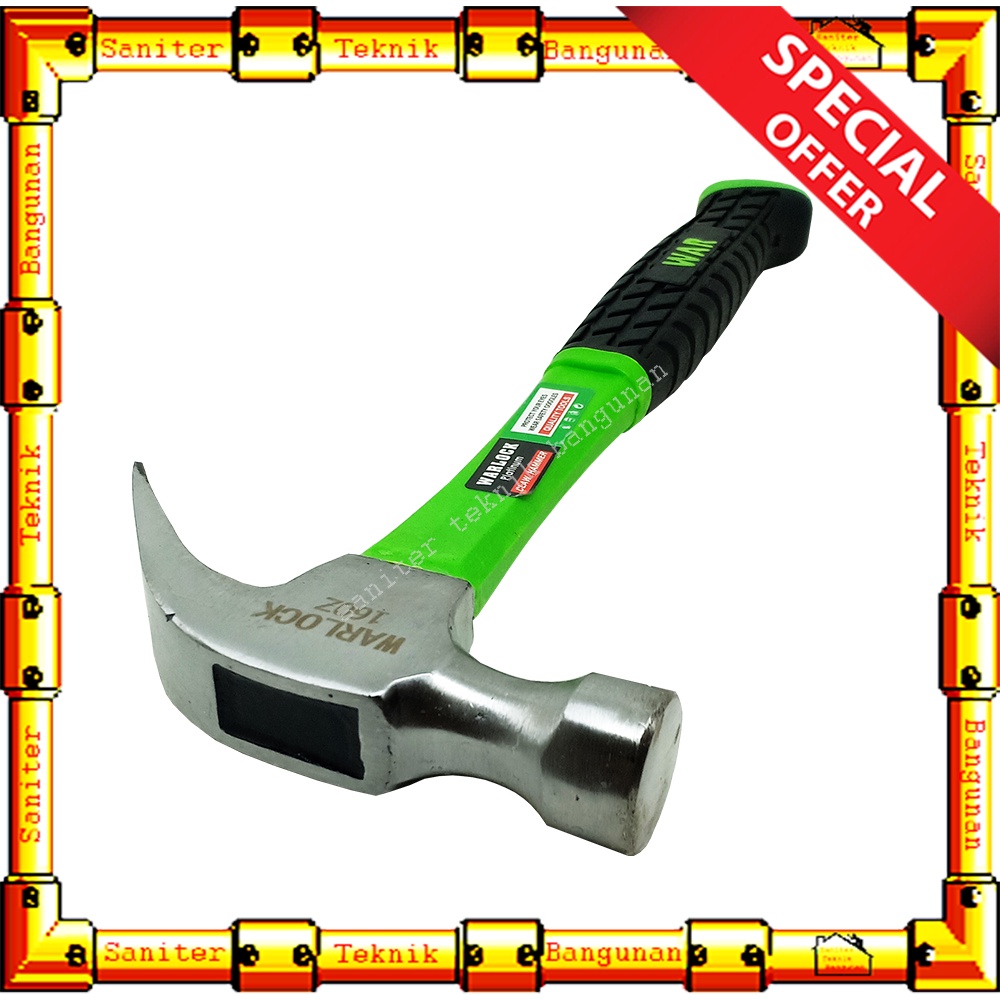 Palu Kambing Gagang Fiber Lapis Karet 8OZ 16OZ Martil Claw Hammer Warlock