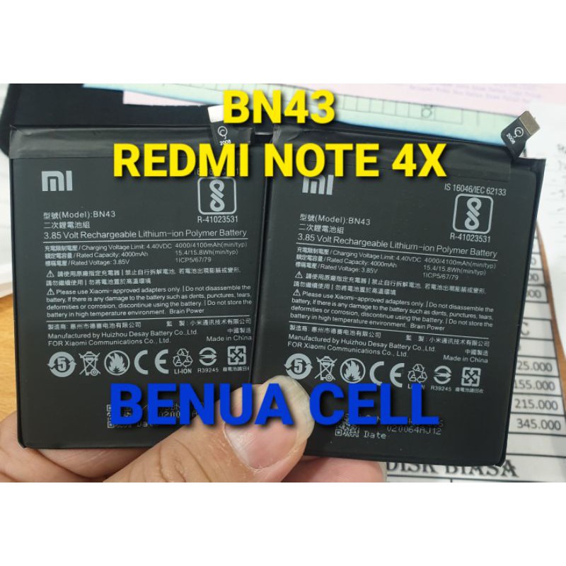 BATERAI XIAOMI REDMI NOTE4X/BN43