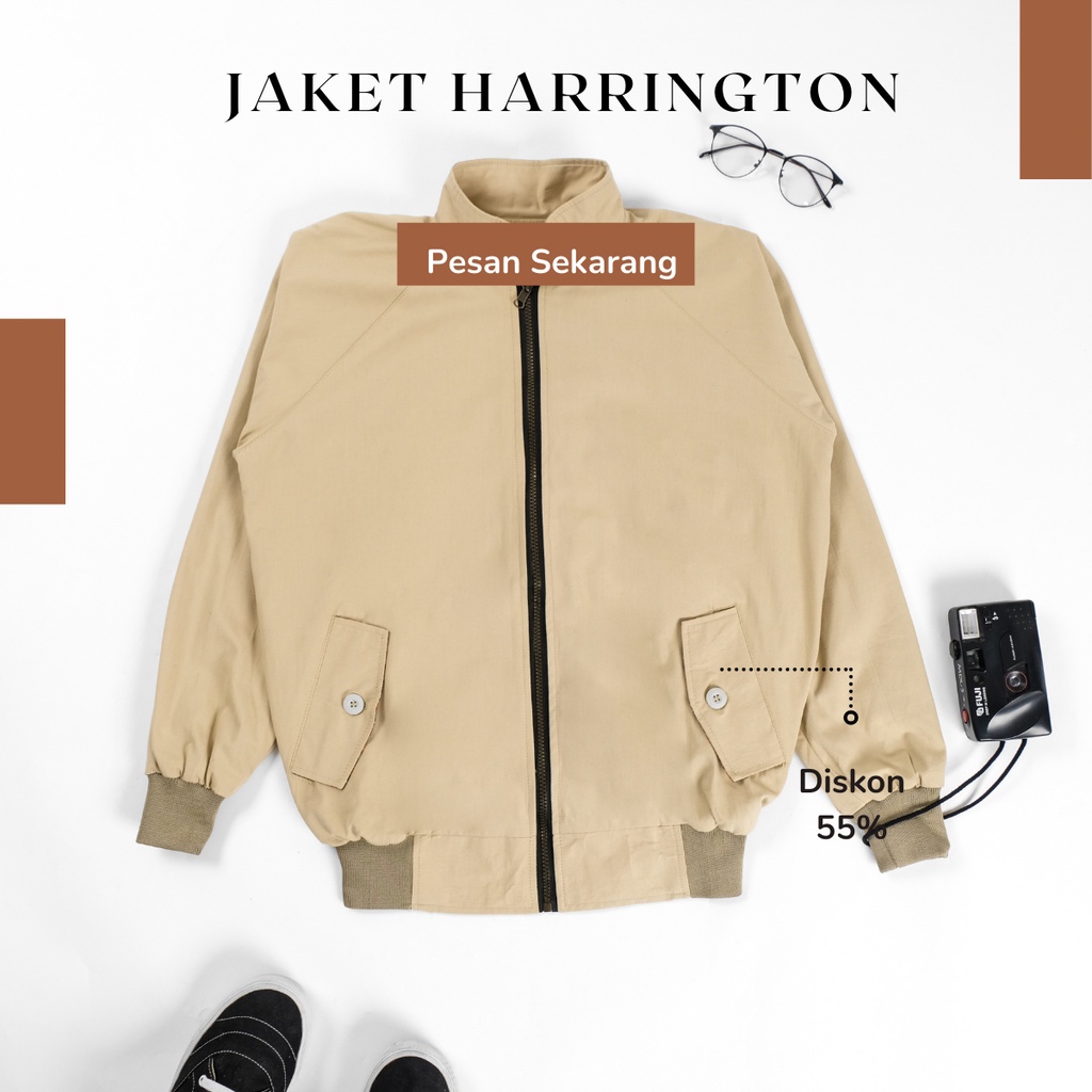 [COD] BAJU JAKET COWOK TERBARU HARRINGTON POLOS CREAM TERLARIS - BAJU ATASAN JAKET PRIA HARRINGTON T