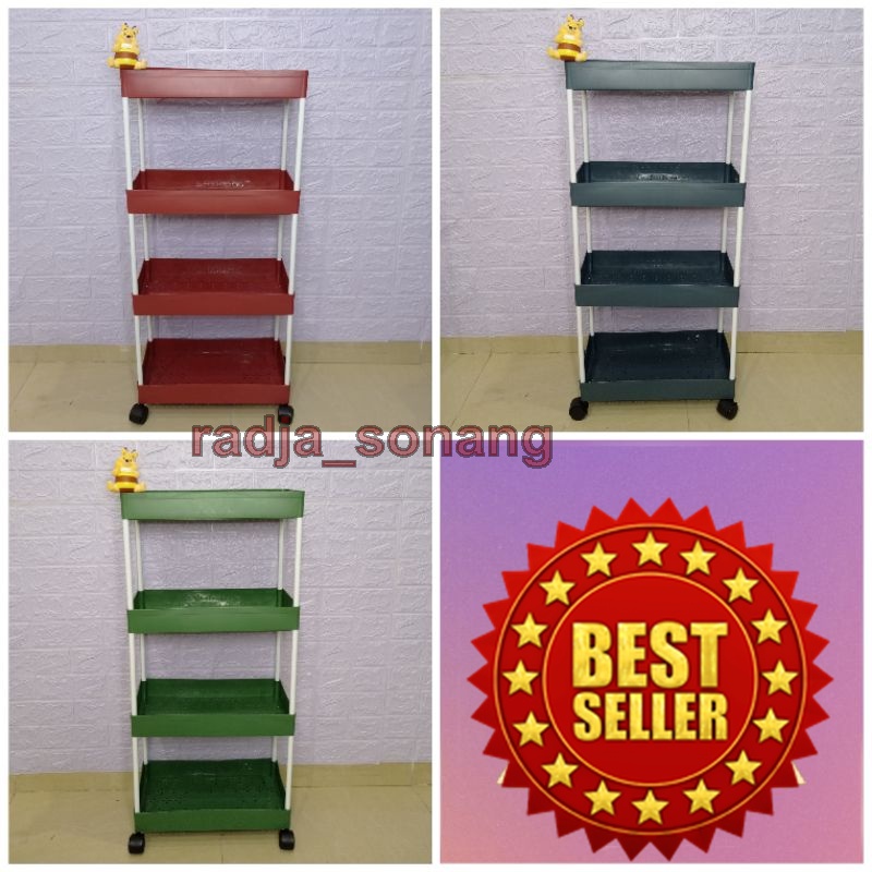 (COD) Rak 4 Tingkat / Rak Plastik 4 Susun / Rak Plastik Serbaguna / Rak Dorong Salon ada roda