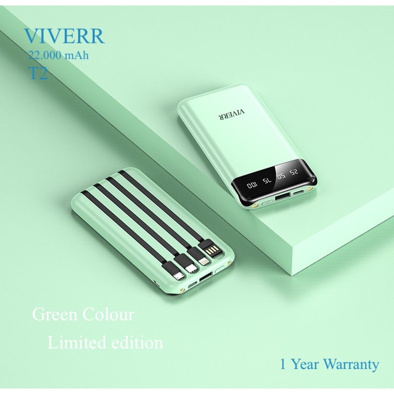 Powerbank Slim VIVERR T2 Kapasitas 22.000 mAh Fast charging Super Colour Rainbow Macarone garansi 1 tahun.