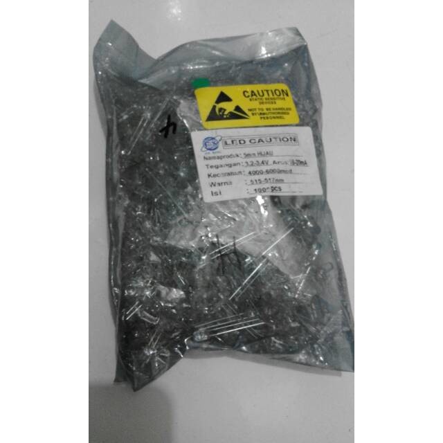 Lampu led 5mm nyala hijau isi 1000pcs