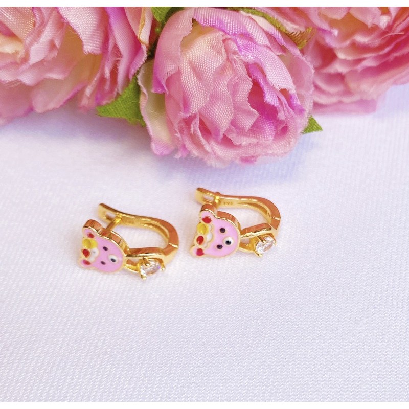 Anting Anak Titanium Daisy Pink Bear Lapis Emas