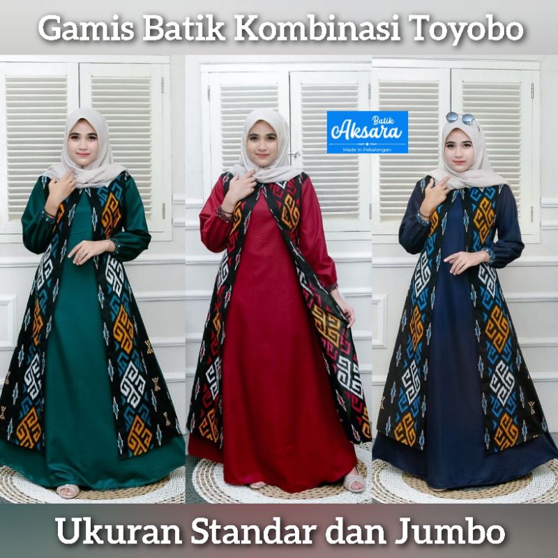 Ori Aksara Batik - Gamis Batik HQ Kombinasi Toyobo Model Elegant Ukuran Jumbo Big Size LD 120 PJ 140