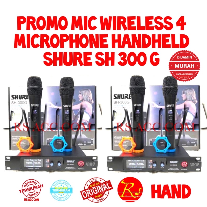 Promo Mic Wireless 4 Microphone Handheld SHURE SH 300 G
