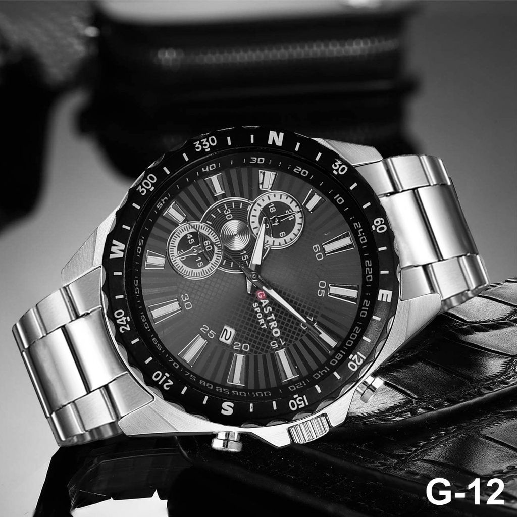 Jam Tangan GASTRO G12 SPORT TALI RANTAI  New Man Watch Analog Stainless Steel  Fashion Pria Tanggal