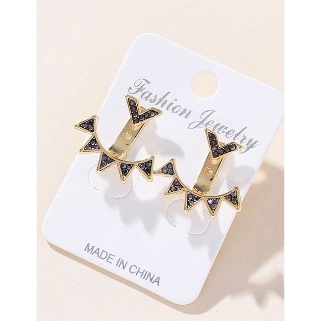 LRC Anting Tusuk Fashion Gold Geometric Triangle Piece Full Of Diamond Earrings F40724