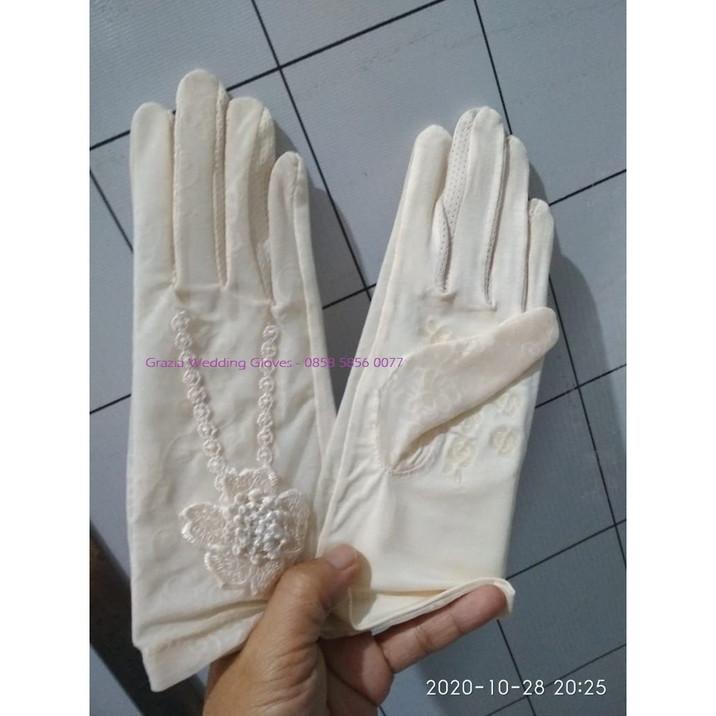 SR93 Beige Sarung tangan Pengantin Wanita Cream Touch Screen