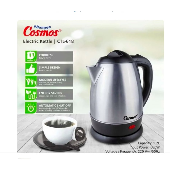 [ Cosmos ] Kettle / Ketel / Pemanas air elektrik / Teko Listrik CTL 618 CORDLESS Kapasitas 1.2 Liter!