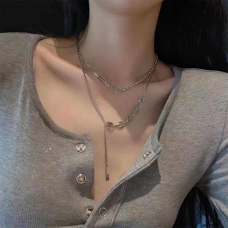 Titanium Steel Necklace Accessories Pendant Light Luxury Double-layer Clavicle Chain