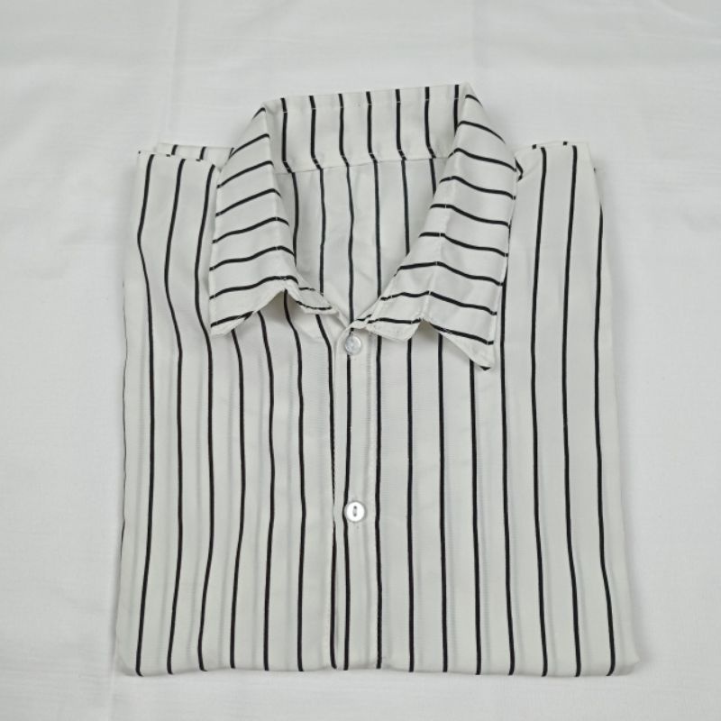 Kemeja Wanita Salur Atasan Blouse Monalisa Stripe Lengan Panjang Korean Style Motif Garis Garis Wolfis-5