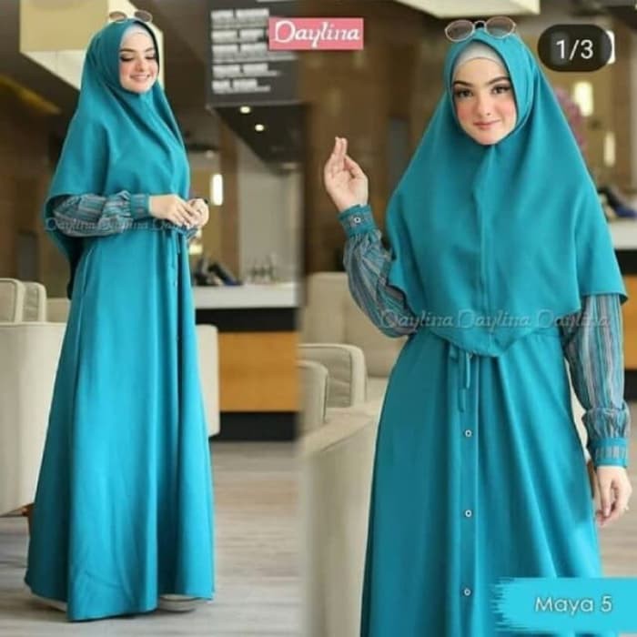 MAYA SYARI Wallycrepe (Free Hijab / Khimar) Gamis Muslim Baju Panjang Stelan Syari Polos