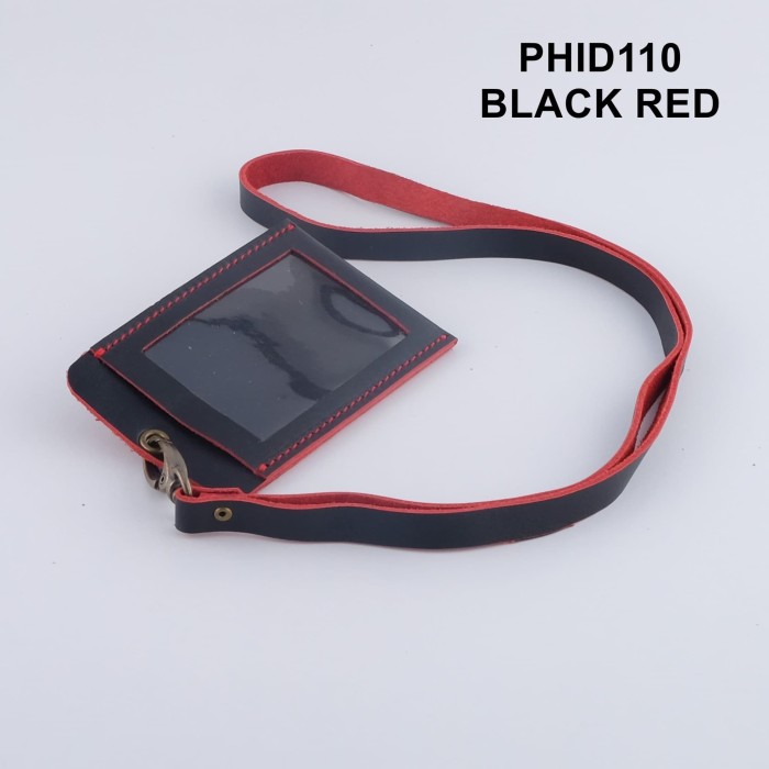 

gantungan id card kulit asli warna merah model simpel PHID110