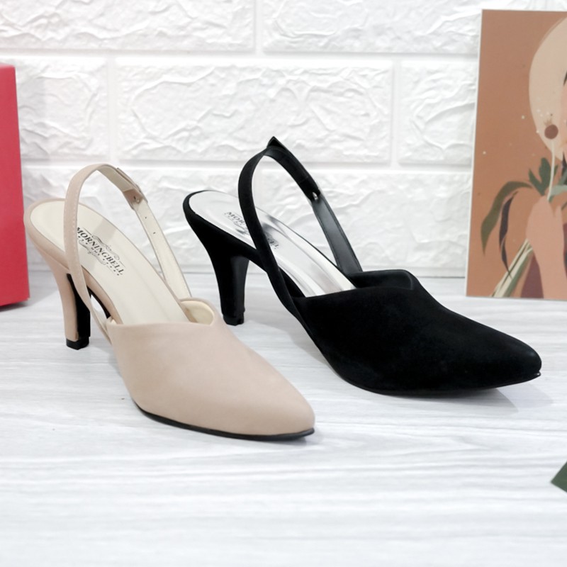 morningbell - sepatu wanita high heels slingback suede 7cm 021