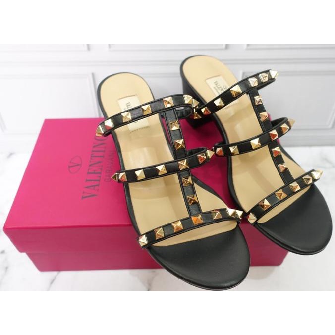 Sandal Heels Valentino Rockstud Black Branded Import VVIP Quality