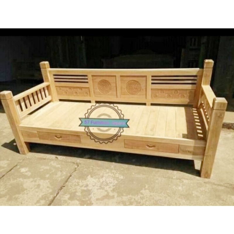 Bale Bale Jati Resban Ukir Jepara Mentahan - Kursi Panjang Santai - Bangku Teras Jati