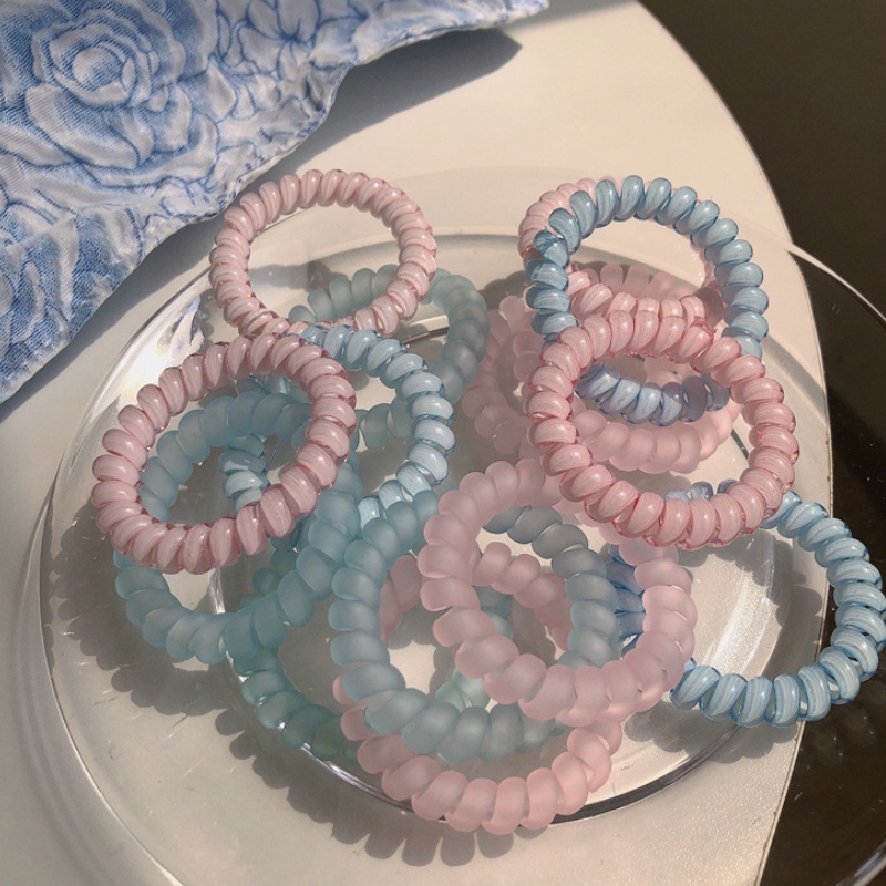 2022 Ikat Rambut Model Kabel Telepon Warna Pinkbiru Gaya Korea Untuk Wanita