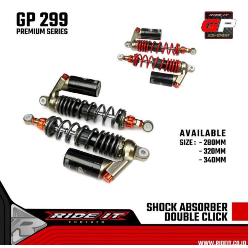 RIde It GP Gold Series Hitam Double Klik Shockbreaker Premium GP299 New As Gold