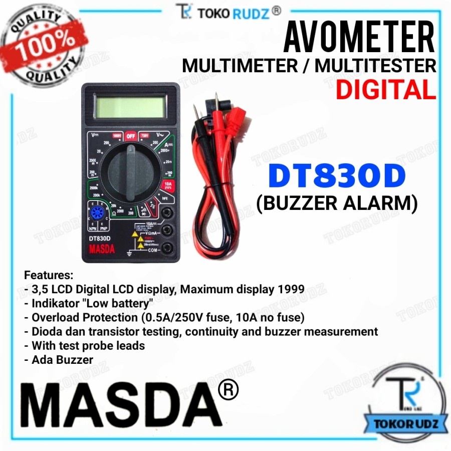 Multimeter Multitester Avometer Digital DT830B DT830D Buzzer Alarm