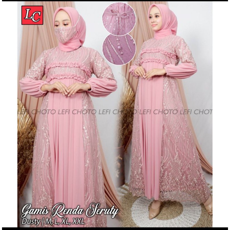 Gamis Tille Renda Ceruty, Kebaya Gamis Tille Mix Ceruty Terbaru