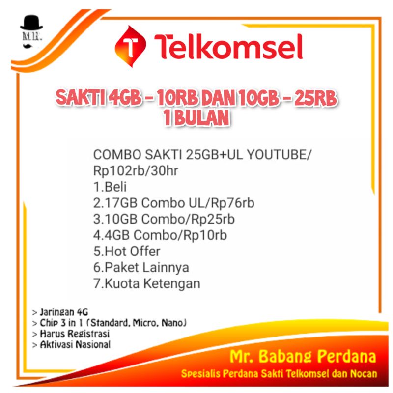 Combo Sakti 4GB - 10rb / 10GB - 25rb