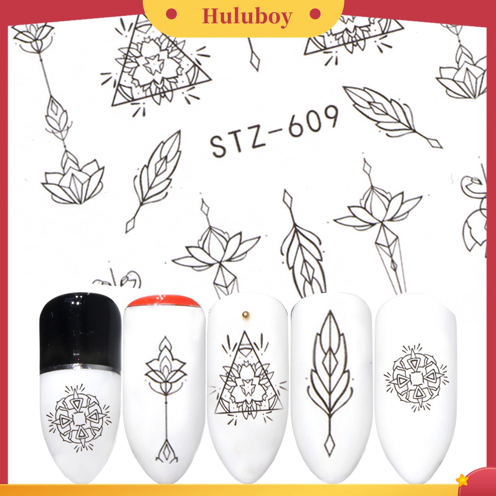 Huluboy Huluboy♡ Stiker Kuku Motif Bunga Warna Hitam Untuk Salon