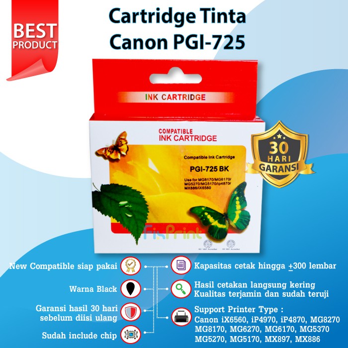 Cartridge Tinta Canon PGI 725 Black CLI 726 Color PGBK CLI 726 Printer iX6560 iP4870 MG5170 MX886