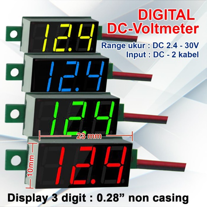 VOLTMETER DIGITAL DC 2.4-30V 0.28 INCH (2 Kabel) Tanpa Frame