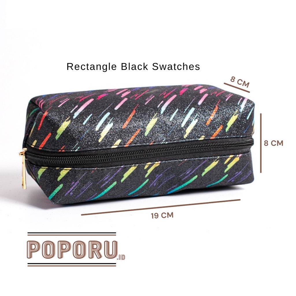 POPORU BLACK SWATCHES pouch 3 types - cosmetics bag organizer for make up - tas tempat kosmetik