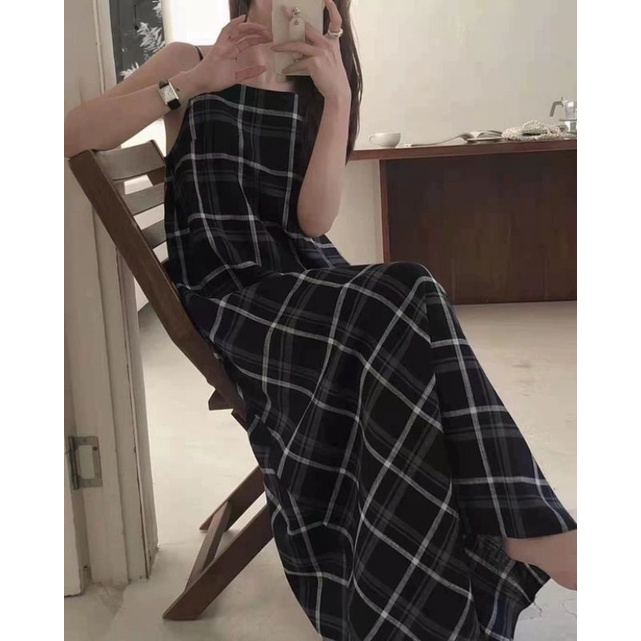 MDLV ~ 0290# Cadenza Plaid Camisole Dress Maxi Kotak Korea Import