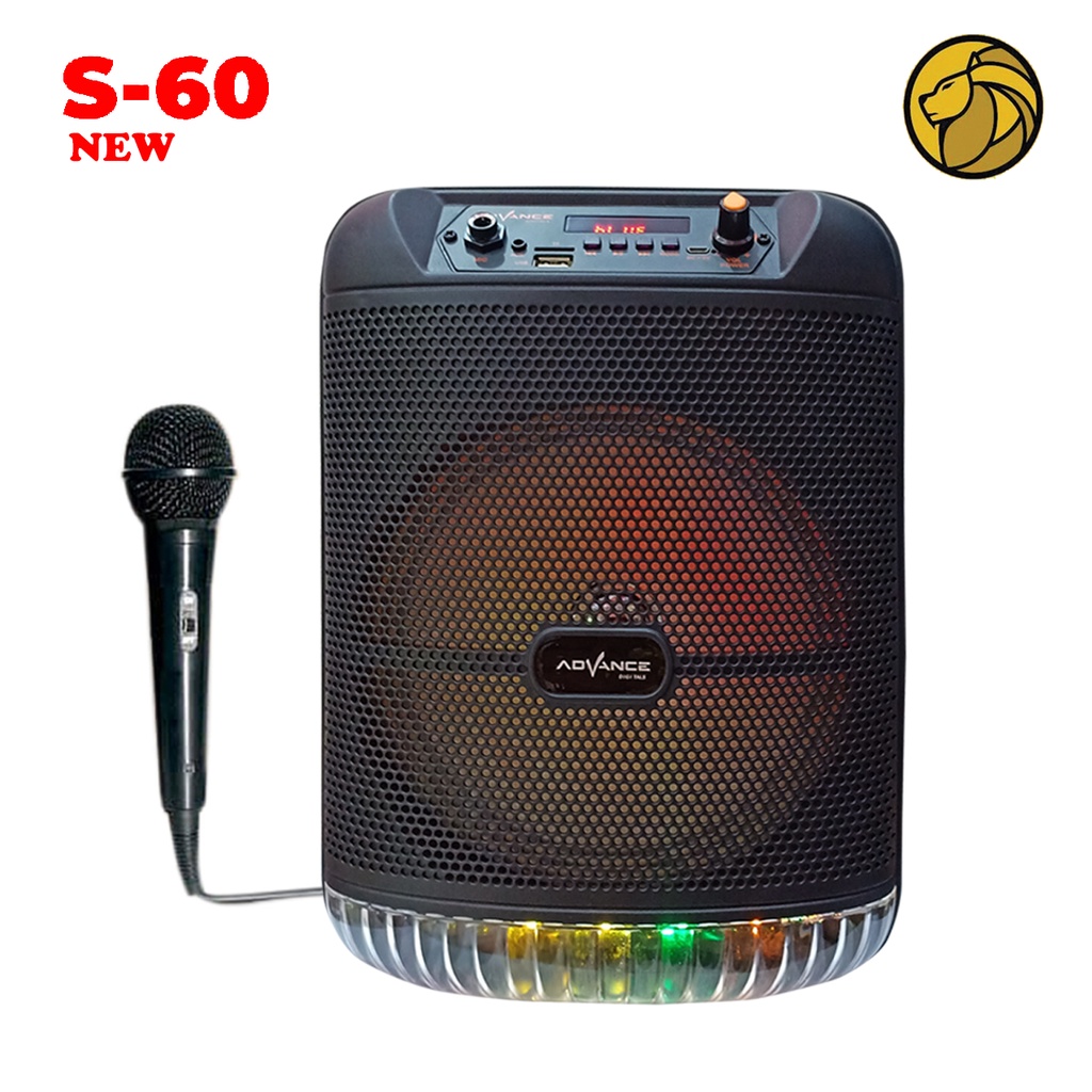 Advance S60 New Bluetooth Speaker 8 Inch + Mic Kabel - Bluetooth 5.0 Portable Speaker Advance S-60