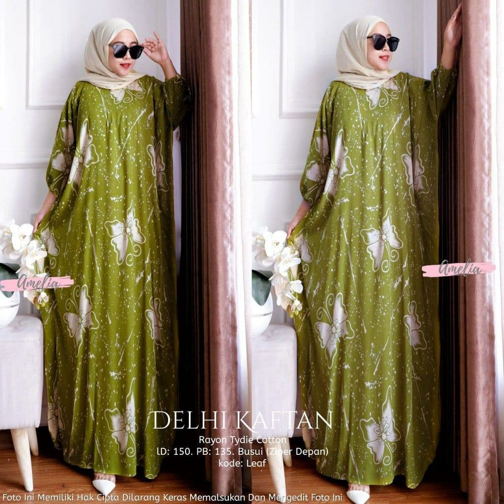 Kaftan Delhi - Kaftan Wanita Jumbo Katun Rayon Batik Premium Busui Daster Gamis Batik Bigsize Fashion Muslim Kekinian LD