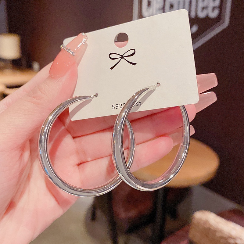 Anting Hoop S925 Silver Needle Bentuk Lingkaran Besar Untuk Wanita