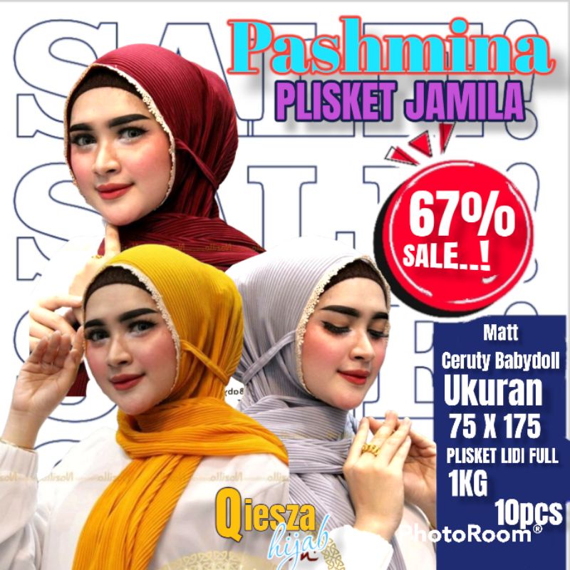 Jilbab pashmina plisket tali renda bergo plisket renda instan diamond premium