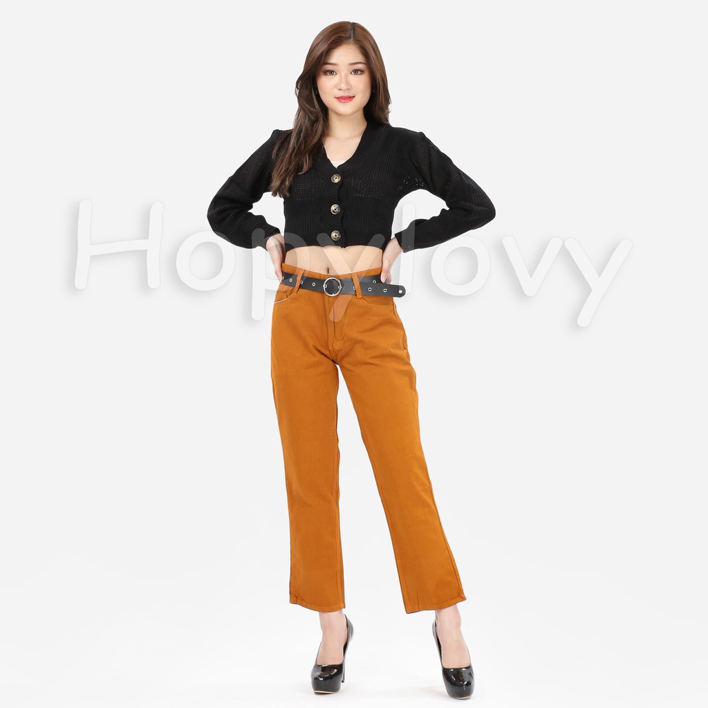 HOPYLOVY - Celana Jeans Boyfriend Wanita Polos Warna Faustine