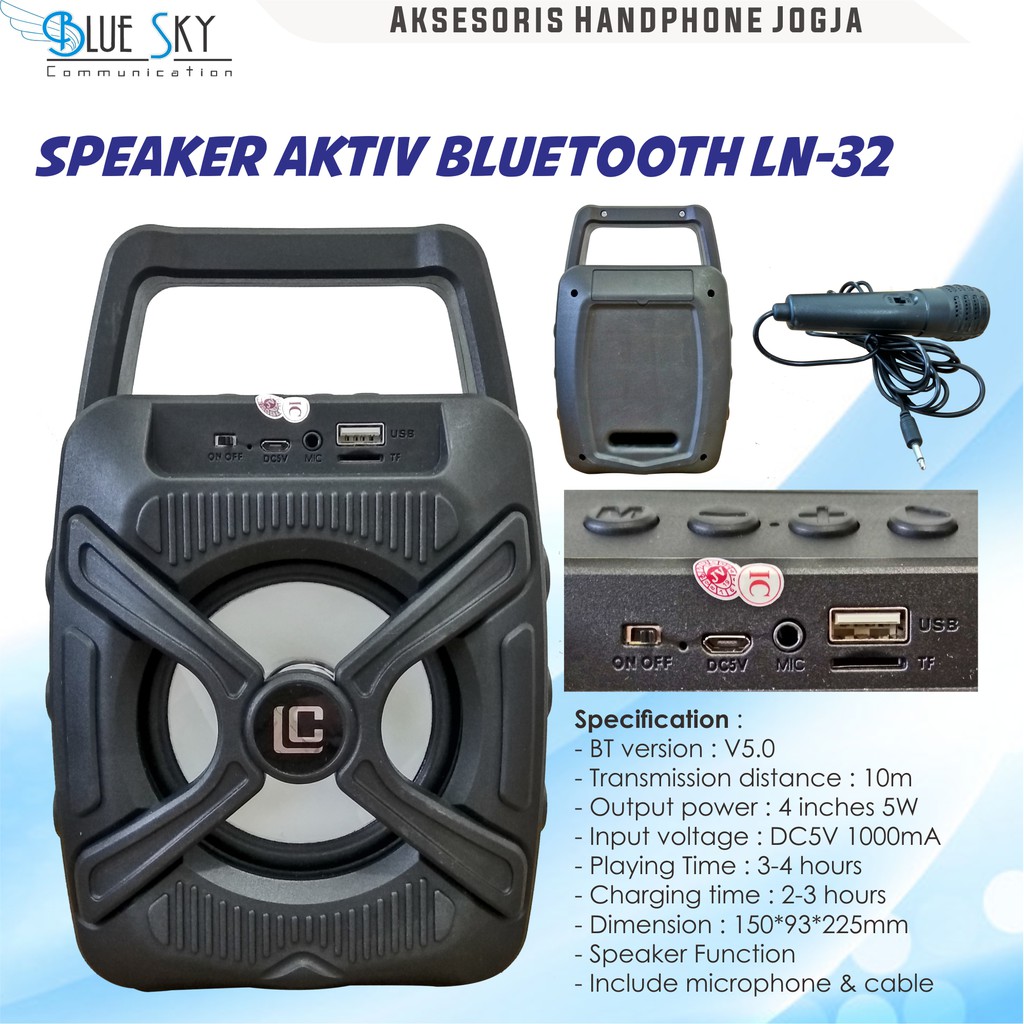 SPEAKER AKTIF BLUETOOTH LN32 PORTABLE MICROPHONE KARAOKE LED LIGHT