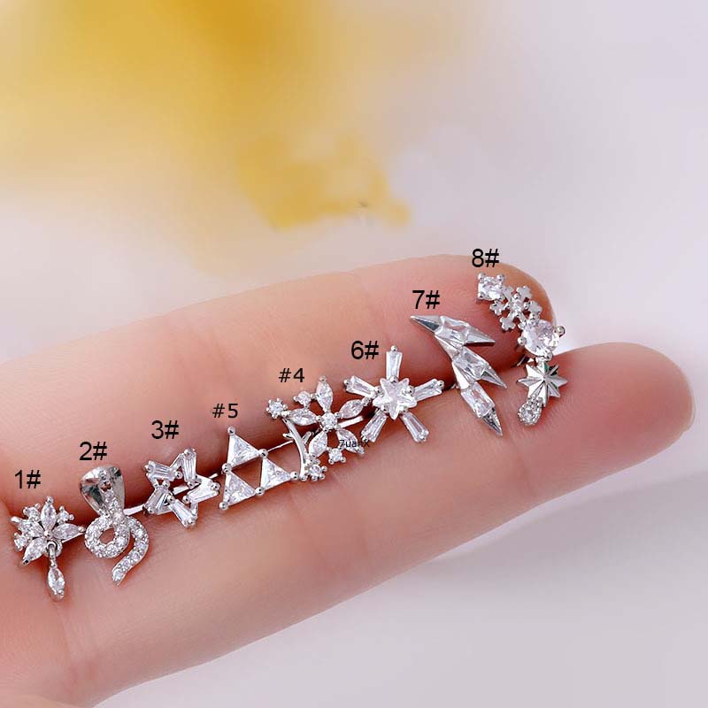 1pc 2022 Anting Tindik Helix 20 Gage Bahan Stainless Steel Dengan Zircon