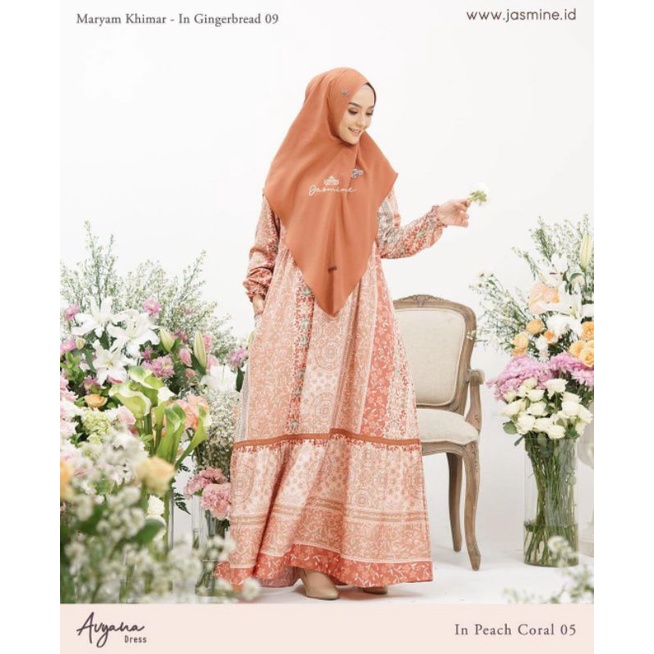 Avyana dress Peach Coral Ori by Jasmine Lidia Hadiwinoto|gamis batik gamis mewah original