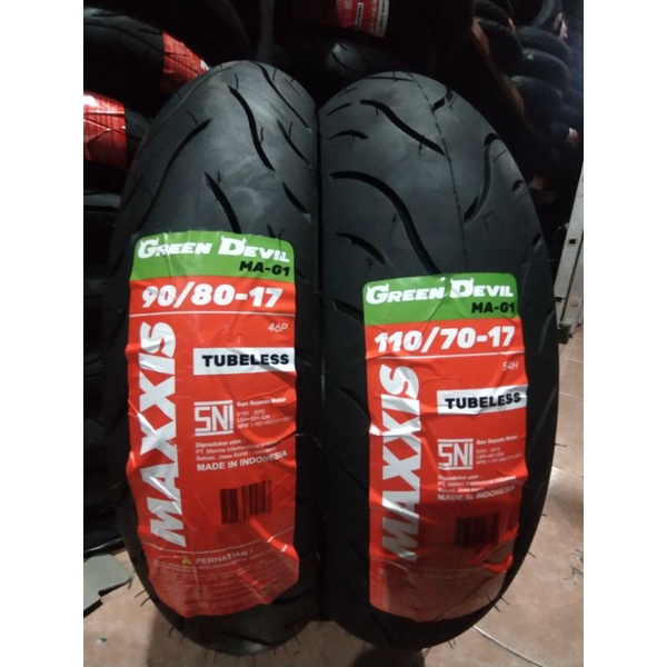 Paket Sepasang Ban Maxxis ring 17 90/80-17 + 110/70-17 Green Devil