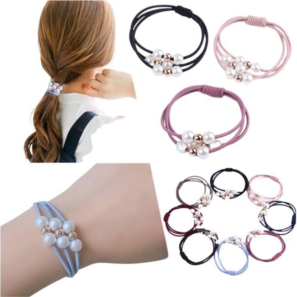 Ikat Rambut Korea tali kunciran Elastis manik Mutiara 3 aksesoris rambut import Rubber Band Pearl - IRK