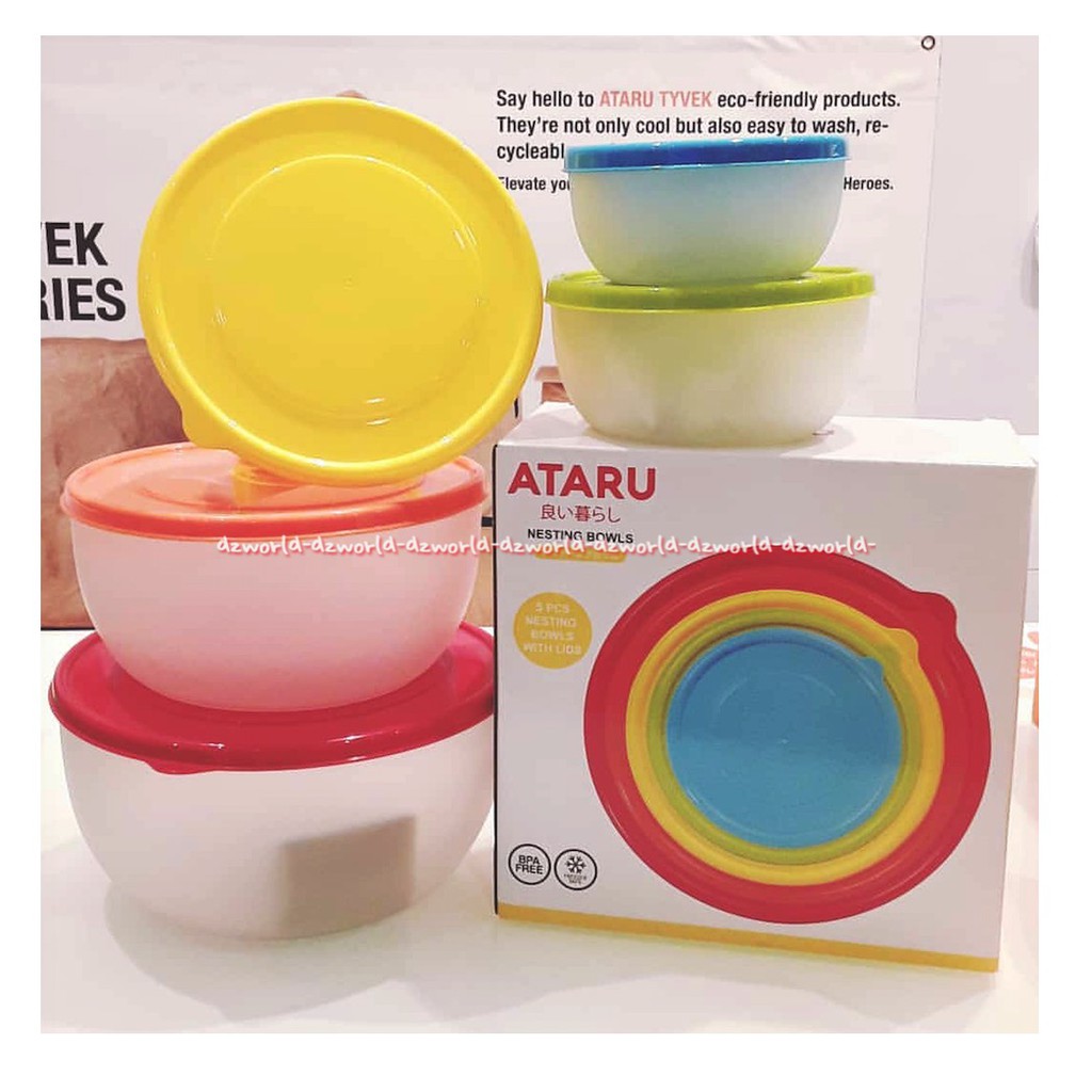 Ataru Nesting Bowls Mangkok Plastik Bulat Warna Warni 5pcs