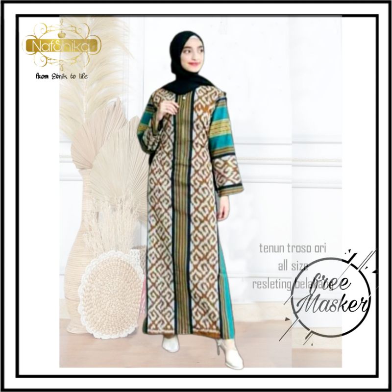 Gamis Tenun Etnik Lokal Troso Jepara - Baju Muslim Etnik Tenun Wanita - Gamis Tenun Etnik