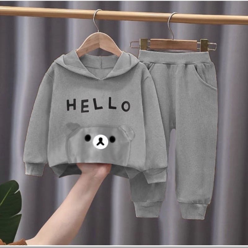 FREE ONGKIR// PROMO-SETELAN HOODIE JOGER BAYI ANAK MOTIF HELLO USIA 6 BULAN-5 TAHUN BAHAN BABYTERRY BEST QUALITY TERMURAH TERLARIS/ SETELAN HOODIE JOGER BAYI ANAK PEREMPUAN/ SETELAN HOODIE JOGER BAYI ANAK CEWE/ SETELAN HOODIE JOGER BAYI ANAK CEWEK