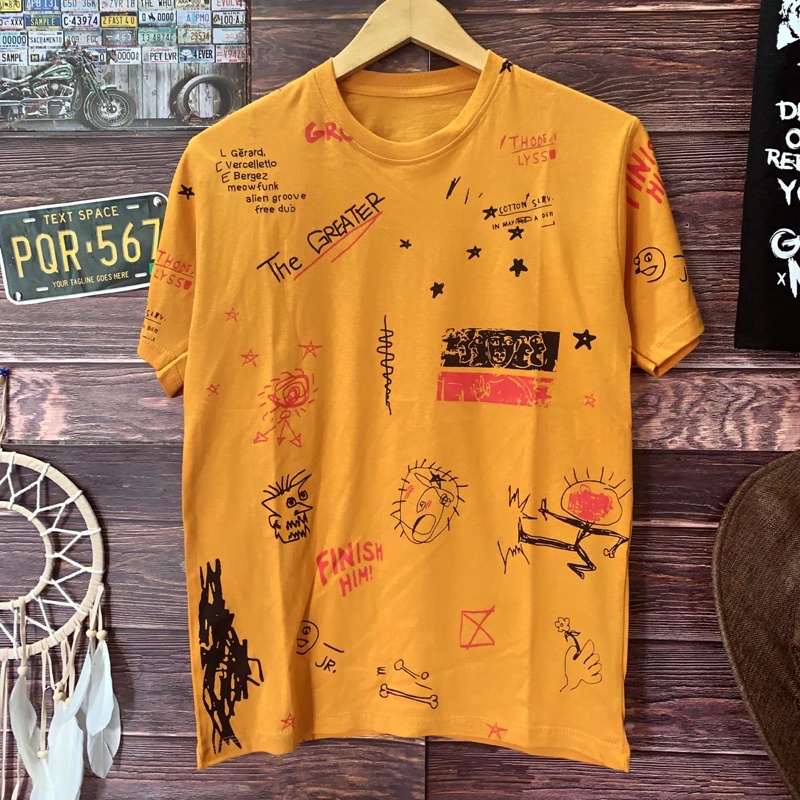 Kaos distro pria printing yelow splash home size M L xL kaos distro Tshirt distro