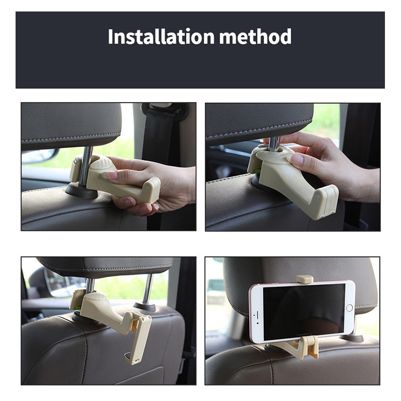 2in1 Car Headrest Hook with Phone Holder Seat Back Hanger Untuk Tas Handbag Dompet Grocery Cloth Portable Belakang Pemegang Telefon Bimbit Tablet Back Seat